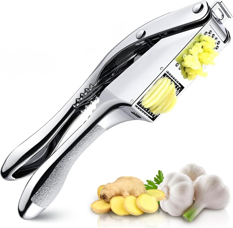 Prensa Ajos Acero Inoxidable, Picadora y Cortadora de Ajos 2 en 1