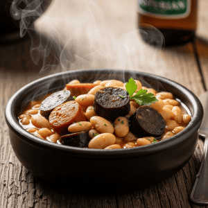 Fabada Asturiana auténtica cocinada en olla de cocción lenta Crockpot.