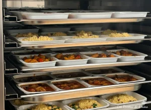 Tuppers de comida casera a domicilio con un guiso de lentejas tradicional sobre una mesa de madera rústica.