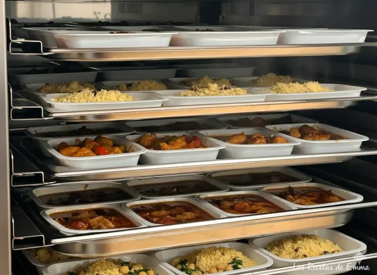 Tuppers de comida casera a domicilio con un guiso de lentejas tradicional sobre una mesa de madera rústica.