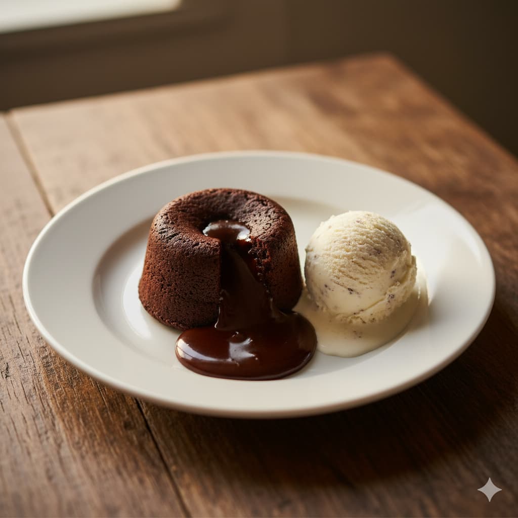 Coulant chocolate freidora aire recién desmoldado con centro líquido visible