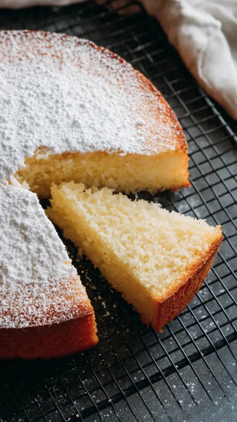 Bizcocho de yogur en olla de cocción lenta esponjoso y decorado con azúcar glas.