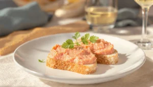 tostas con pastel de cabracho untado emplatadas