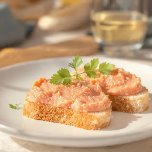 tostas con pastel de cabracho untado emplatadas