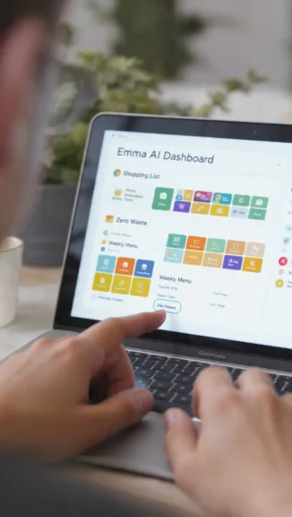 Panel de control de las herramientas de IA de Emma mostrando las opciones de generador de menú y lista de compra.