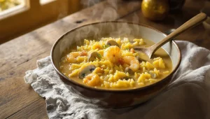 ¡Delicioso! Arroz Caldoso con Setas y Gambas en Crockpot (Receta Fácil)