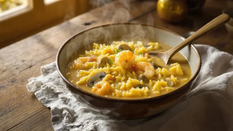 ¡Delicioso! Arroz Caldoso con Setas y Gambas en Crockpot (Receta Fácil)