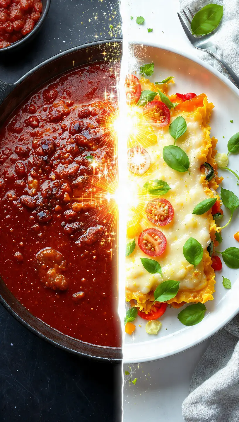 Comparativa visual de un plato transformado por el **optimizador de recetas saludables con IA**, mostrando una versión más ligera y apetecible.